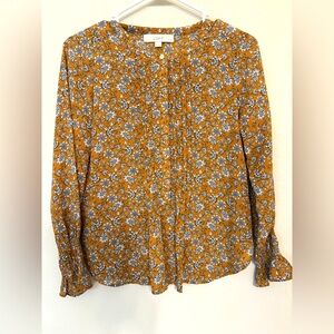 LOFT Women's Floral Print Top - Mustard and Black